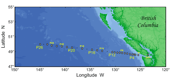 Map of Line-P stations for 2009-03